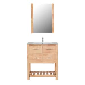 Santa Monica 30 in. W x 18 in. D Bath Vanity in NW with Ceramic Vanity Top in White with White Basin and Mirror