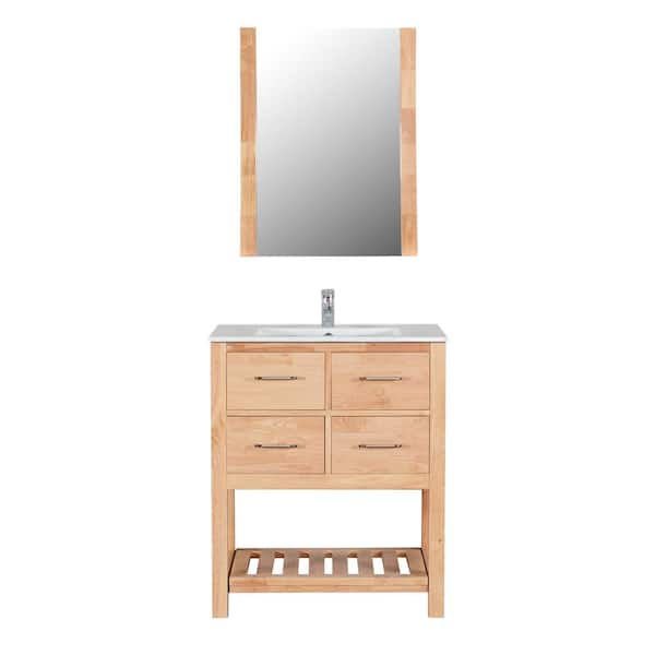 Unbranded Santa Monica 30 in. W x 18 in. D Bath Vanity in NW with Ceramic Vanity Top in White with White Basin and Mirror