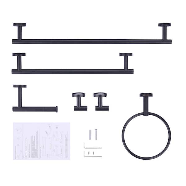 6 -Piece Bath Hardware Set with 2-Towel Hooks, Towel Ring, Toilet Paper Holder and 2-Towel Bars in Oil Rubbed Bronze