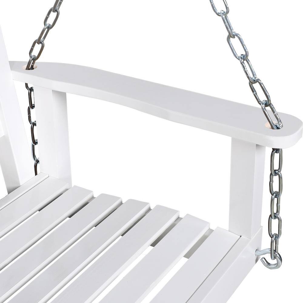 White Solid Wood 4' Outdoor Porch Swing with Chains