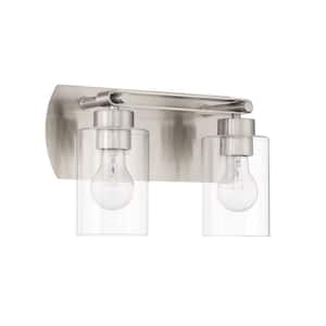 Hendrix 14 in. 2 Light Brushed Polished Nickel Finish Vanity Light with Clear Glass