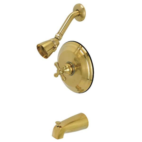 Kingston Brass Restoration Single Handle 1-Spray Tub and Shower Faucet 1.8 GPM with Corrosion Resistant in Brushed Brass