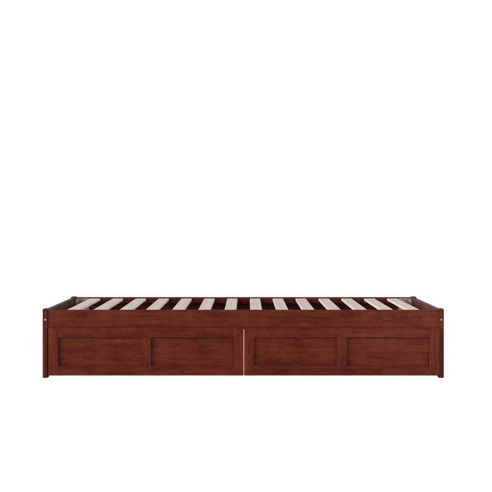 Symmetrical Twin XL Walnut Bed with USB Charger and Storage Drawers