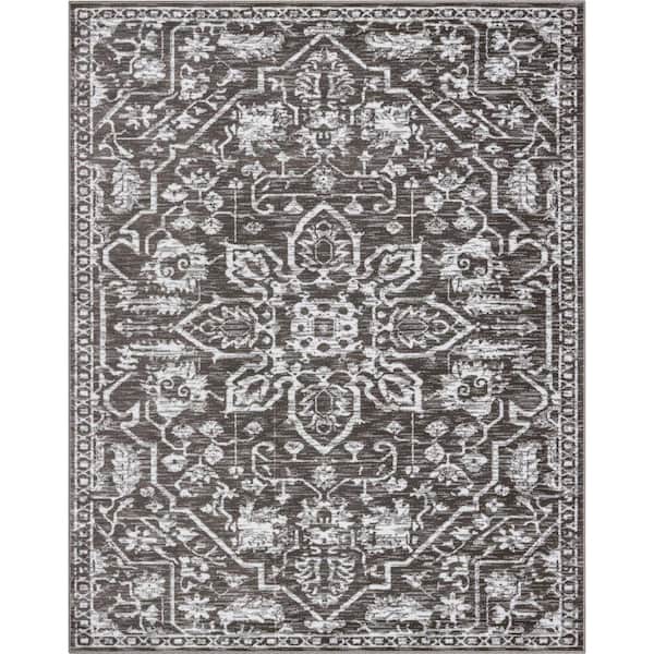 Well Woven Dazzle Disa Vintage Distressed Oriental Medallion Grey 9 ft. 3 in. x 12 ft. 6 in. Area Rug