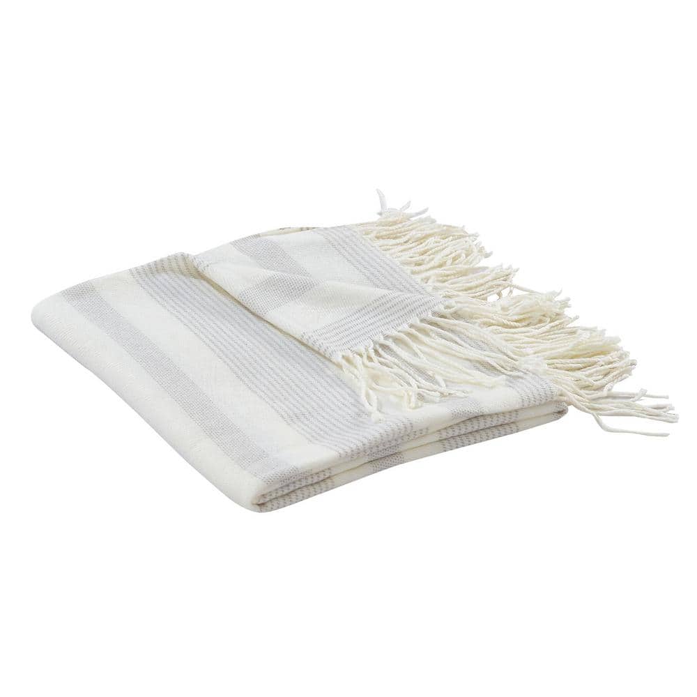 Harper Lane White with Grey Stripes 100% Acrylic Throw Blanket