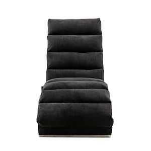 Black Linen Chaise Lounge Indoor Chair, Modern Long Lounger for Office or Living Room