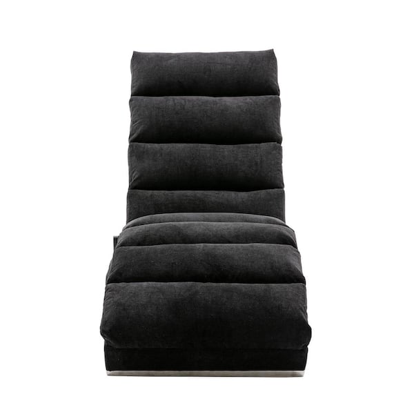 Unbranded Black Linen Chaise Lounge Indoor Chair, Modern Long Lounger for Office or Living Room