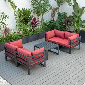 Chelsea Black 5-Piece Aluminum Patio Conversation Set with Red Cushions