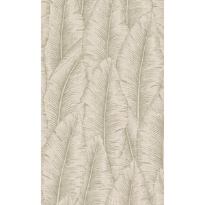 Light brown Tropical Leaves Printed Non-Woven Paper Non-Pasted Textured Wallpaper 57 sq. ft.