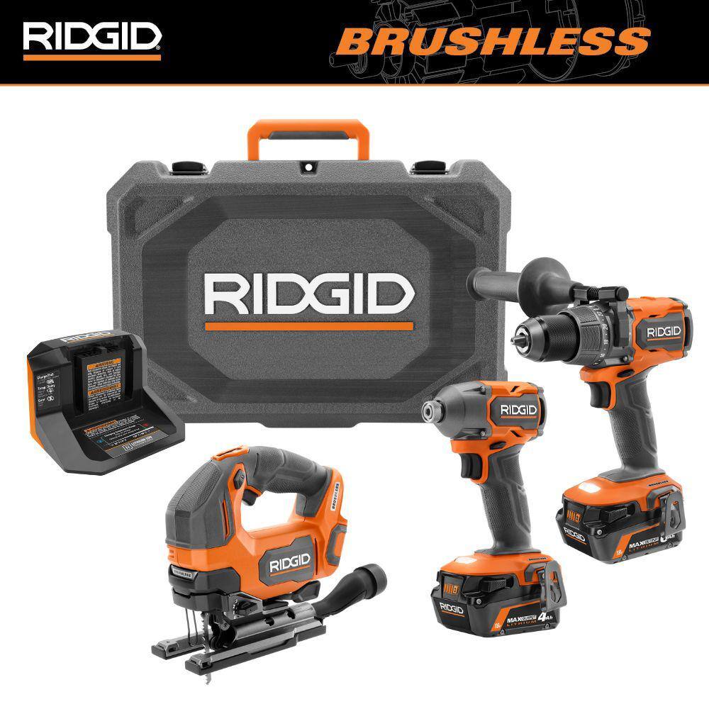 Ridgid 18v Brushless 2 Tool Combo Kit With 6 0 Ah And 4 0 Ah Max Output Batteries Charger Hard