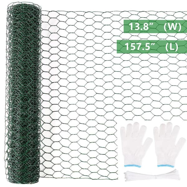 Justincity 13.7 in. x 236 in. Galvanized Iron Wire Garden Fence for Garden 50 Zip Ties and 1 Pair of Glove Green