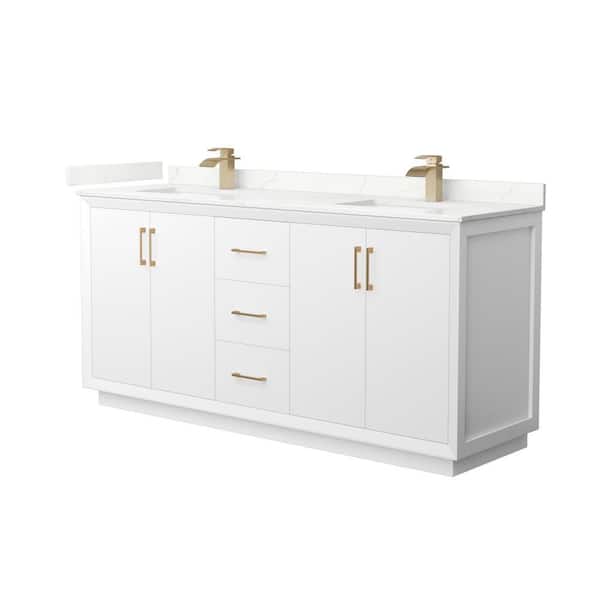 Wyndham Collection Strada 72 in. W x 22 in. D x 35 in. H Double Bath Vanity in White with Giotto Quartz Top