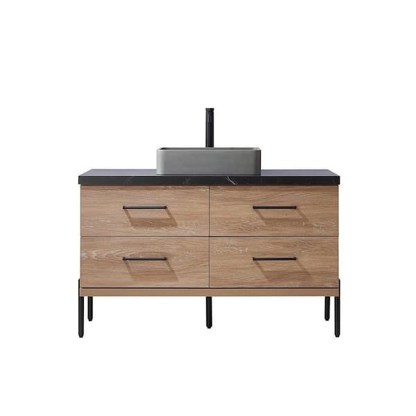 Trento 48 in. W x 21.7 in. D x 34.6 in. H Single Sink Bath Vanity in North Oak with Black Sintered Top