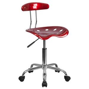 Vibrant Wine Red and Chrome Task Chair with Tractor Seat