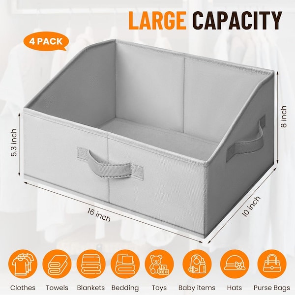 Afoxsos Grey 16 in. x 8 in. Fabric Trapezoid Storage Bins with
