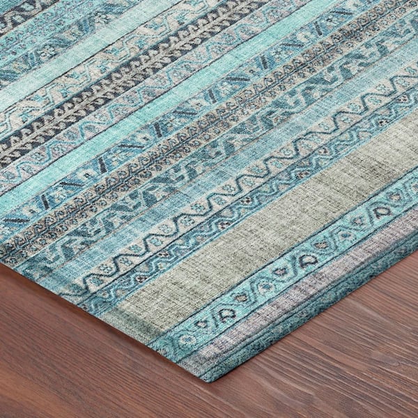 Chantille Machine Washable Indoor/Outdoor Abstract ACN2742 Turquoise 2 ft. x 3 ft. Accent Rug