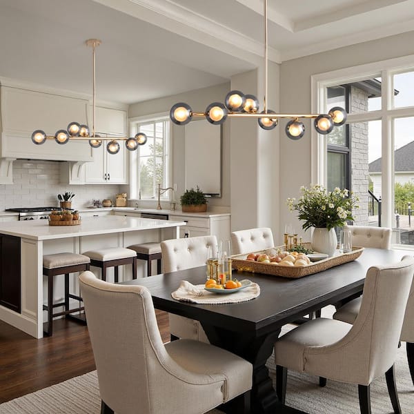 SILJOY 8-Light Black and Gold Linear Sputnik Globe Chandelier
