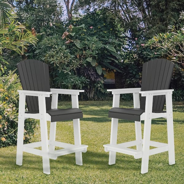 myhomore Plastic/Resin Outdoor Bar Stool White and Gray (Set of 2)