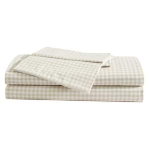 Little Gingham 4-Piece White/Oyster Cotton Full Sheet Set