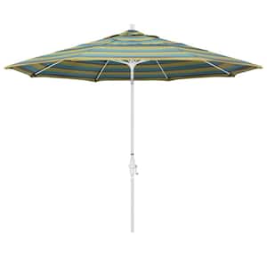 11 ft. Matted White Aluminum Market Patio Umbrella with Collar Tilt Crank Lift in Astoria Lagoon Sunbrella