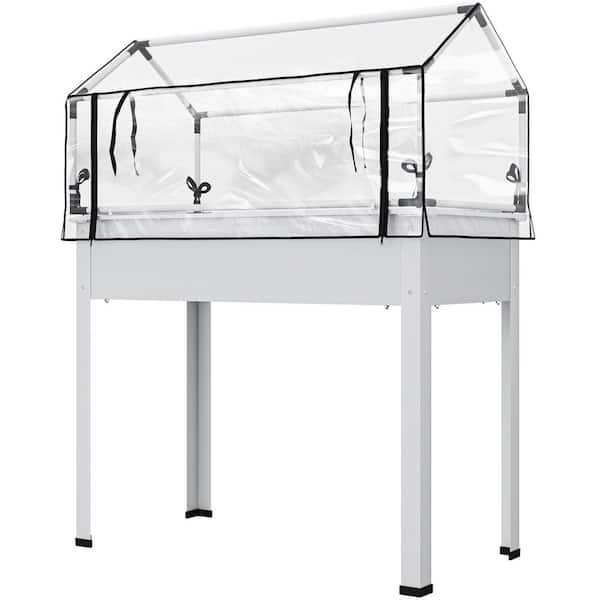 Outsunny Steel Raised Garden Bed with Greenhouse Cover, White
