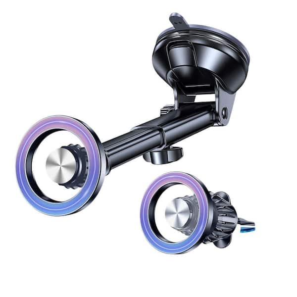 phyfalip Portable Wireless MagSafe Car Mount Vacuum Magnetic Phone Holder in Black