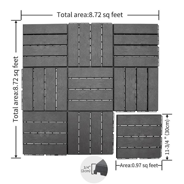 1 ft. x 1 ft. Quick Deck Outdoor Waterproof Flooring All Weather Composite Deck Tile in Dark Gray (27 sq. ft. Per Box)