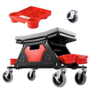 Mechanics Stool 300 lbs. Capacity Rolling Creeper Seat with 4 in. Wheels with 3 Slide Out Tool Trays and Drawer Roller