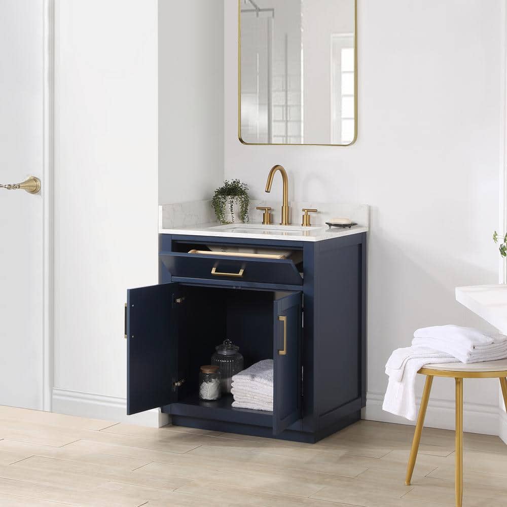 Gavino 30" Royal Blue Wood Vanity with Composite Stone Top