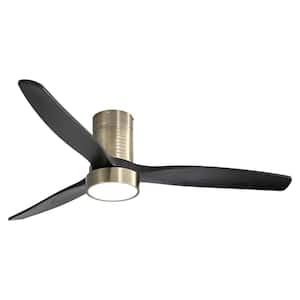 52 in. Indoor Bronze Flush Mount Ceiling Fan with 3 Solid Wood Blades, Remote Control, Reversible DC Motor, Led Light