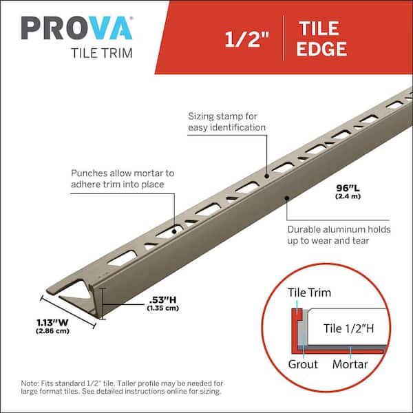 Pewter 1.13 in. W x 96 in. L Aluminum 1/2 in. Tile Edge Trim