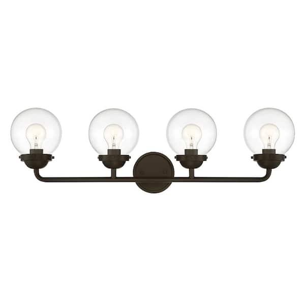 Designers Fountain Knoll 33 in. 4-Light Oil Rubbed Bronze Retro Vanity Light with Clear Glass Shades