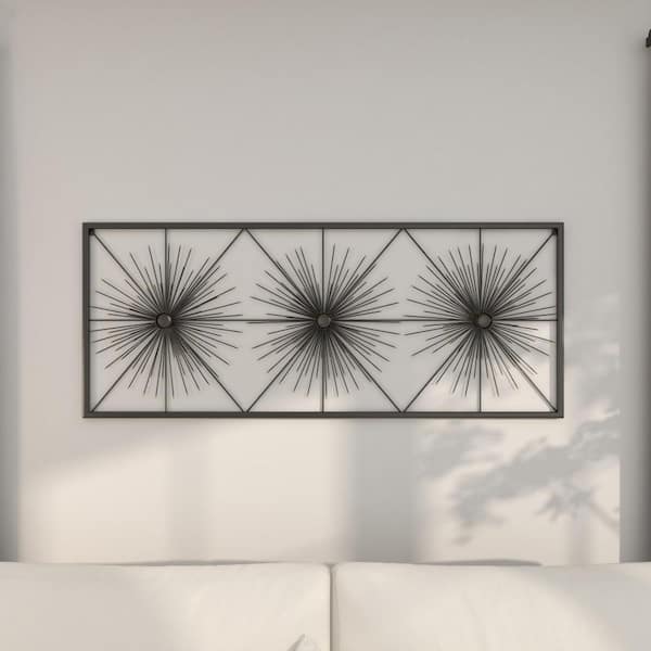 Litton Lane 59 in. x  24 in. Metal Black Sea Urchin Starburst Wall Decor with Black Frame