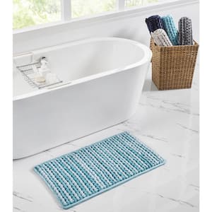  Saffron Fabs Bath Rug Cotton and Microfiber, Size 36x24 Inch,  Round Loop Bubbles Pattern, Latex Spray Non-Skid Backing, Solid Arctic Blue  Color, Handloom 200 GSF Weight, Spot Clean, Rectangular Shape 
