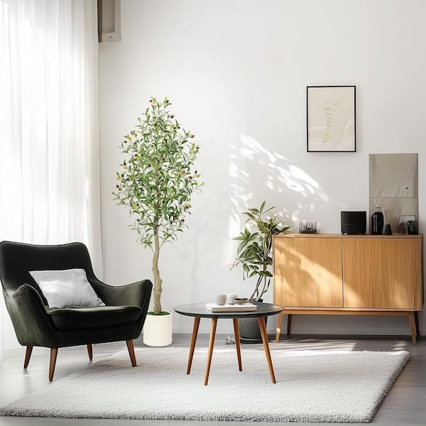 5 ft. Artificial Tree, Faux Olive Tree Faux Simulation Fake UV Resistant Plants with Planter and Moss in Pot