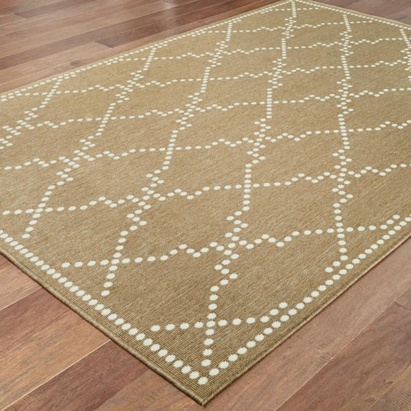 Tan 2 ft. x 4 ft. Loomed Geometric Polypropylene Rectangle Indoor/Outdoor Area Rug