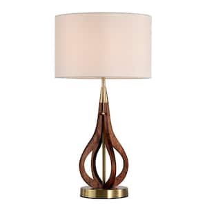 Lovis 12 in. 1-Light Indoor Brass and Faux Wood Grain Finish Table Lamp with Light Kit