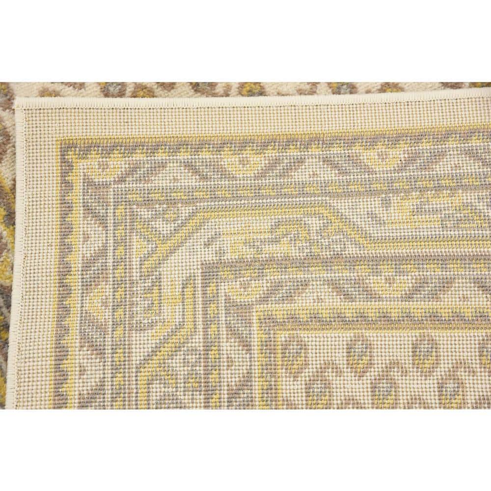 Beige and Gold Flat Woven Synthetic Runner Rug