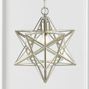 Stella 12 in. Nickel/Clear Moravian Star Metal/Clear Glass LED Pendant