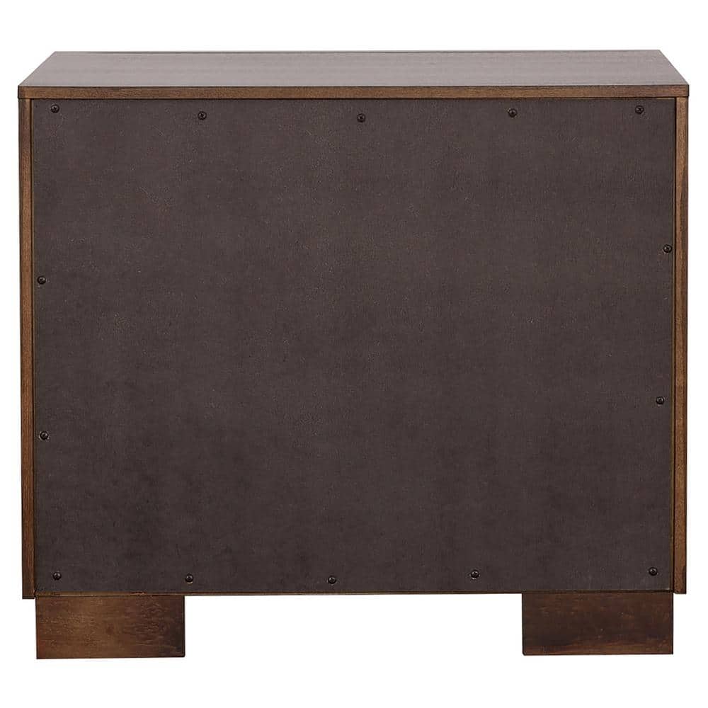 Transitional Cappuccino Brown 2-Drawer Nightstand with Silver Tone Bar Handles
