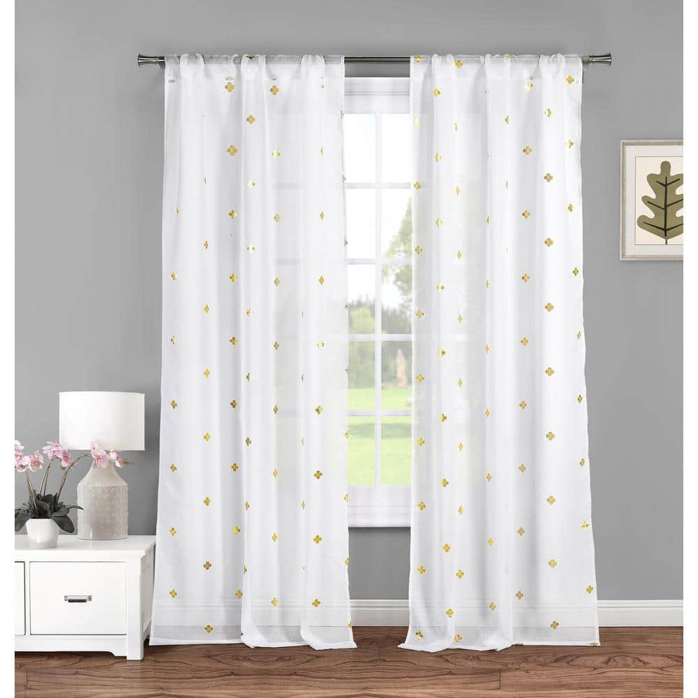 Lala Bash White Gold Polka Dot Thermal Blackout Curtain 37 In W X 84 In L Set Of 2 Berwg12 13033 The Home Depot