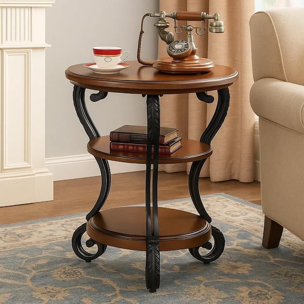 May Transitional Style 26.5 in. Height Brown Cherry Wooden Side Table