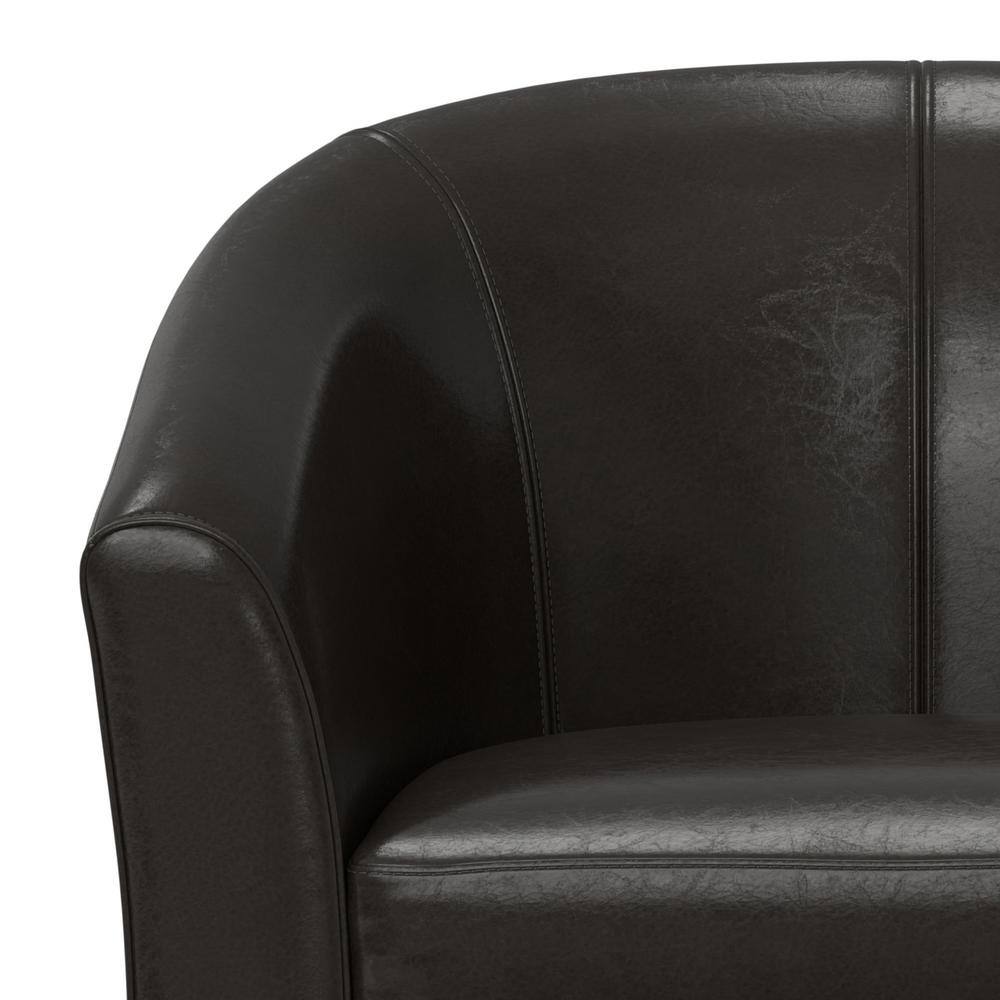 Austin Dark Brown Faux Leather Barrel Accent Chair