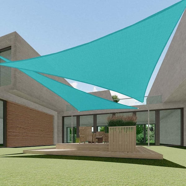 16 x 16 x 16 ft. HDPE Sun Shade Sail Triangle Canopy Shades for Outdoor, Fabric Blockage 95% UV Resistant, Turquoise