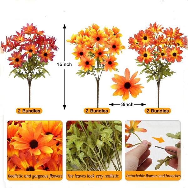 15 in. Orange Artificial Fall Chrysanthemum Flowers LINBQ114 - The