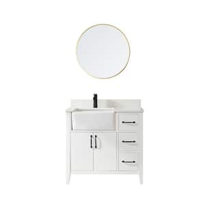 Sevilla 36 in. W x 22 in. D x 33.9 in. H Single Sink Bath Vanity in White with White Stone Countertop and Mirror