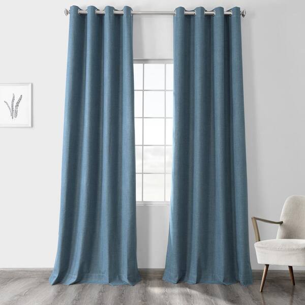 Exclusive Fabrics & Furnishings Ovation Blue Cross Linen Weave Grommet Blackout Curtain - 50 in. W x 108 in. L