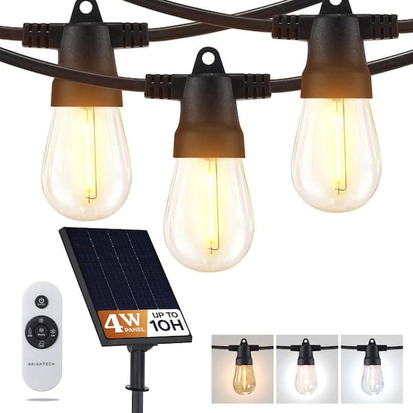 Brightech Ambience Pro 12-Light 27ft Outdoor Color Changing Solar Powered 4W 2700K Warm White LED S14 Edison Bulb String Lights
