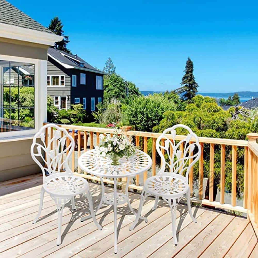 3-Piece Cast Aluminum Outdoor Bistro Furniture Set Patio Set with Small Rou