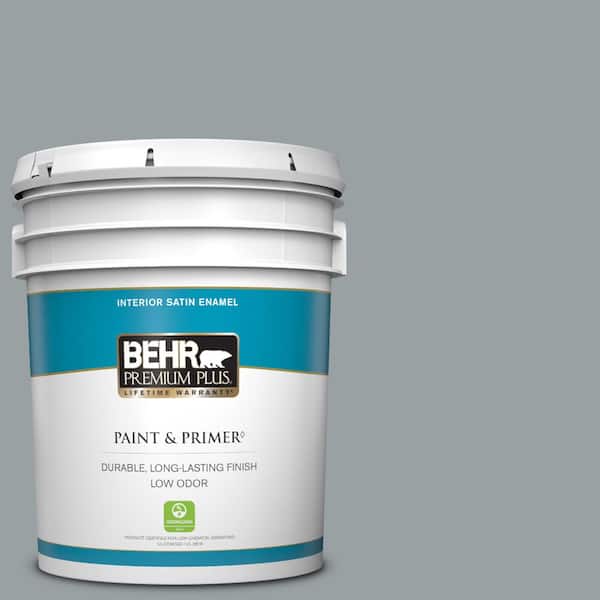 BEHR PREMIUM PLUS 5 gal. Home Decorators Collection #HDC-SM16-02 River Rock Grey Satin Enamel Low Odor Interior Paint & Primer